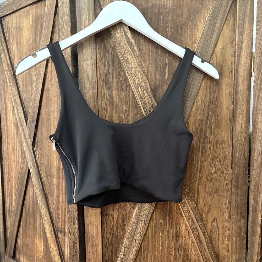 Black Crop Top with Side Zipper